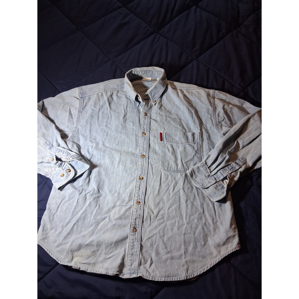 Vintage 1992 Acme Clothing Co Denim Shirt Mens Medium Warner Bros Light Wash 90s